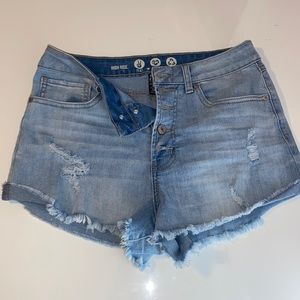 High Rise Distressed Cutoffs Hem Jean Denim Shorts